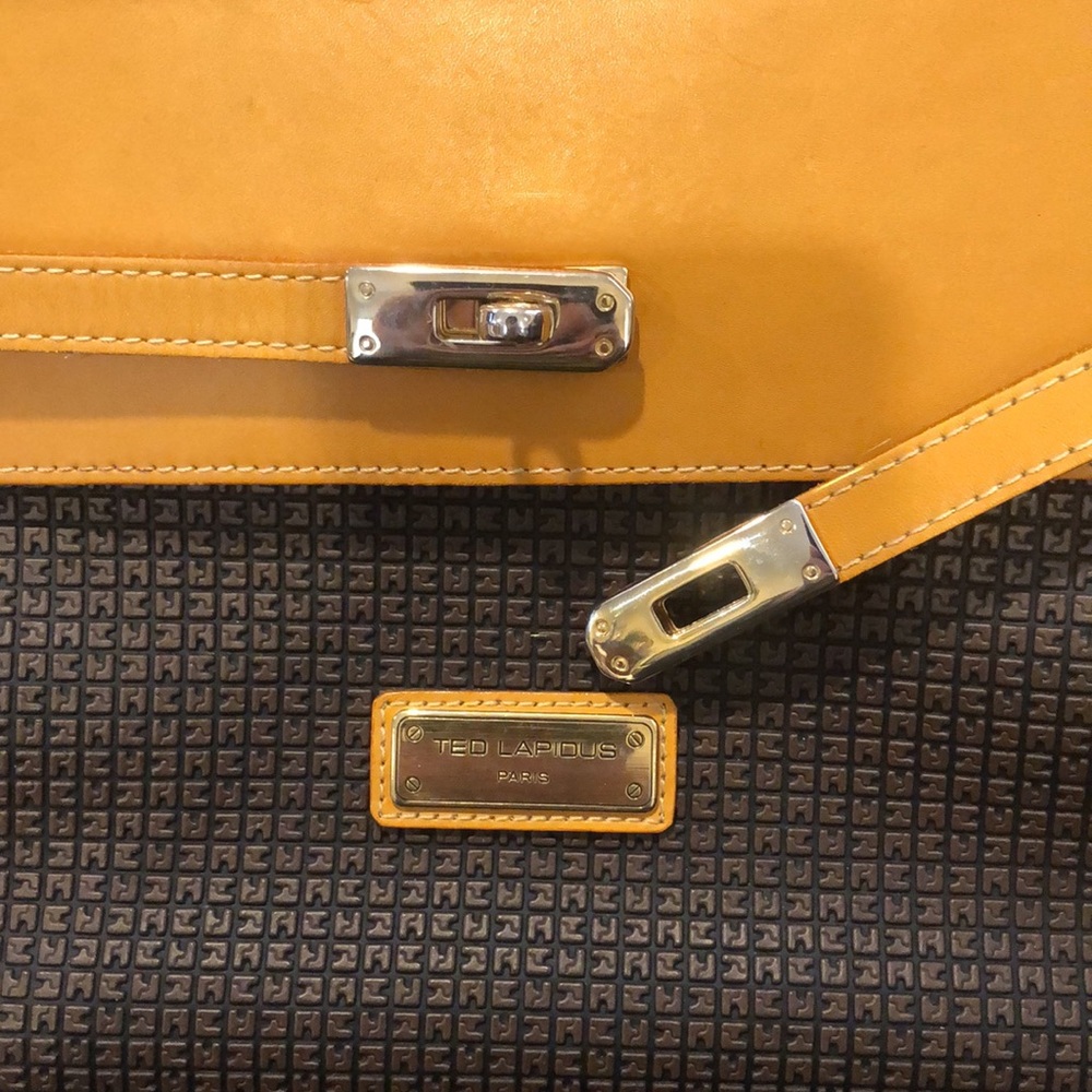 TED LAPIDUS Caramel Leather Top Handle & Monogram Logo Vinyl Crossbody Satchel - Picture 16 of 16
